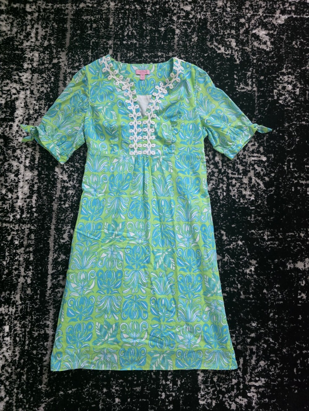 Lilly Pulitzer Krysta Tunic Dress Green Blue Tropical Print Size 10 - Picture 2 of 9